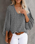 All Over Print Surplice Neck Lantern Sleeve Blouse